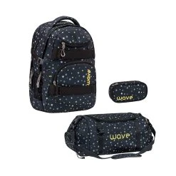 Wave 3tlg-Set: Rucksack Infinity Set 2 Black And Yellow Dots In Schwarz