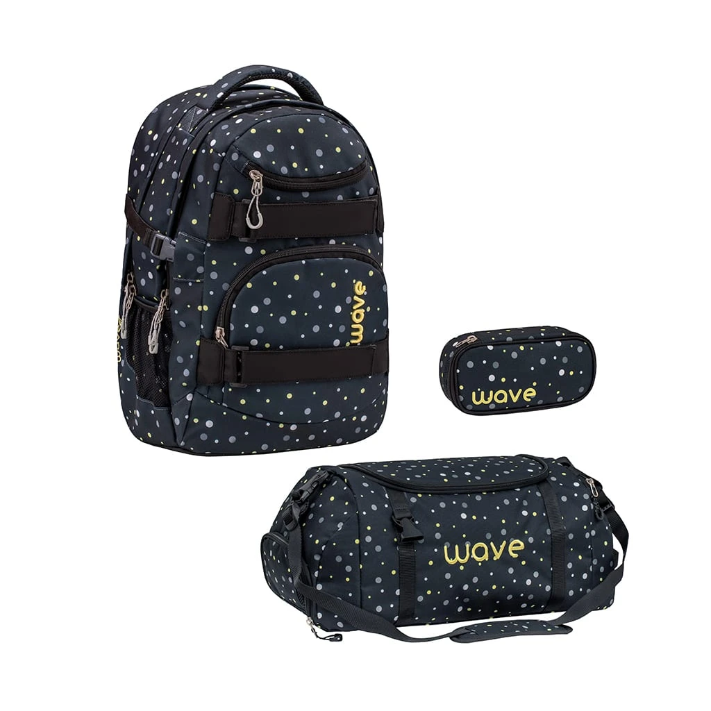 Wave 3tlg-Set: Rucksack Infinity Set 2 Black And Yellow Dots In Schwarz 1 Wave 3tlg-Set: Rucksack Infinity Set 2 Black And Yellow Dots In Schwarz