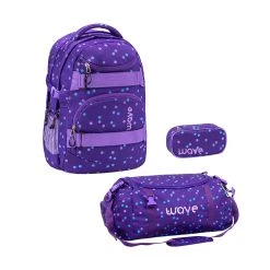 Wave 3tlg-Set: Rucksack Infinity Set 2 Purple Dots In Lila – H43xL31xT22 Cm