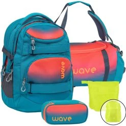 Wave Schulrucksack Set 4-tlg Infinity In Ombre Neon Orange And Bluebird
